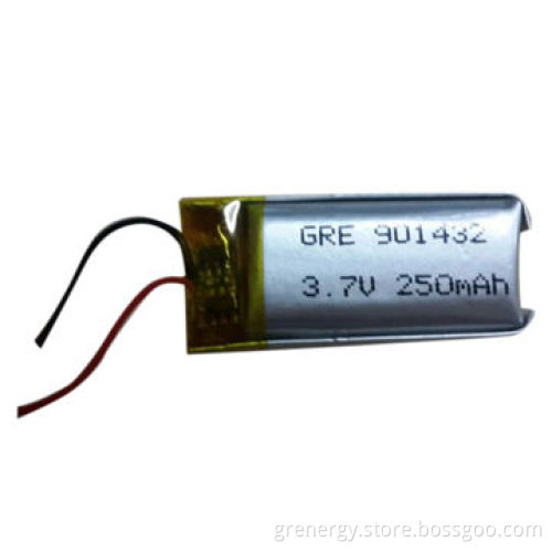 3.7V 250mAh Lithium polymer small battery with PCM and connector, 901432